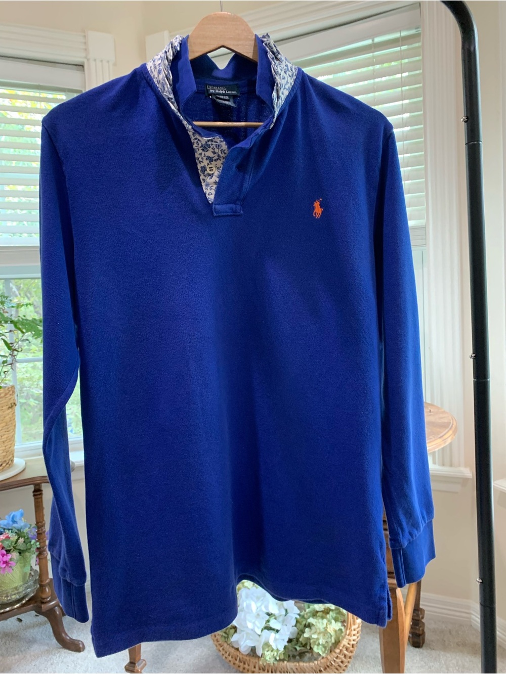 Polo by Ralph Lauren Royal Blue Long-Sleeve Rugby Shirt with Orange Pony